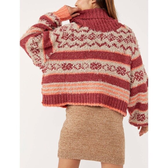 Free People Check Me Out Pullover / Holly Berry Combo Sweater Top - Picture 3 of 6